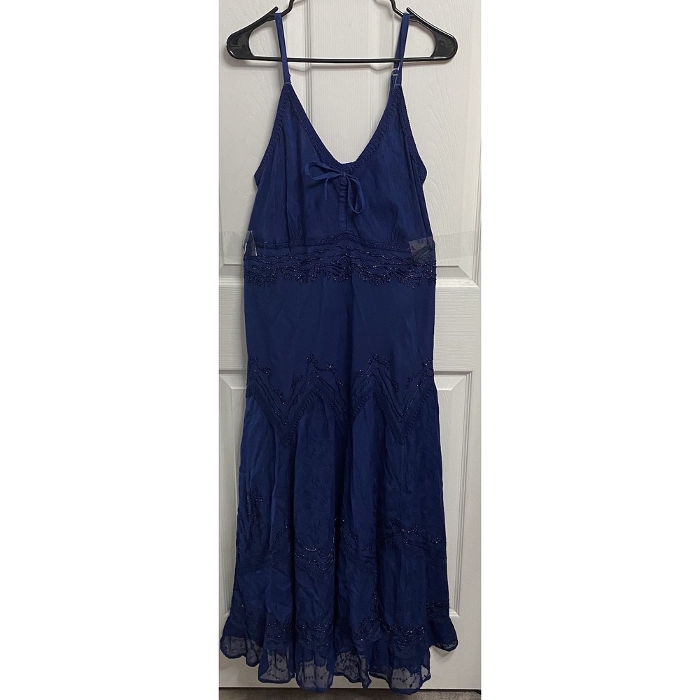 Advance Apparels Women Deep Blue Bohemianβ Embroidered Rayon Dress 1XL-2XL NWOT